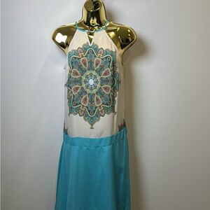 Boho Halter Neck Mandala Print Shift Dress Women’s Small